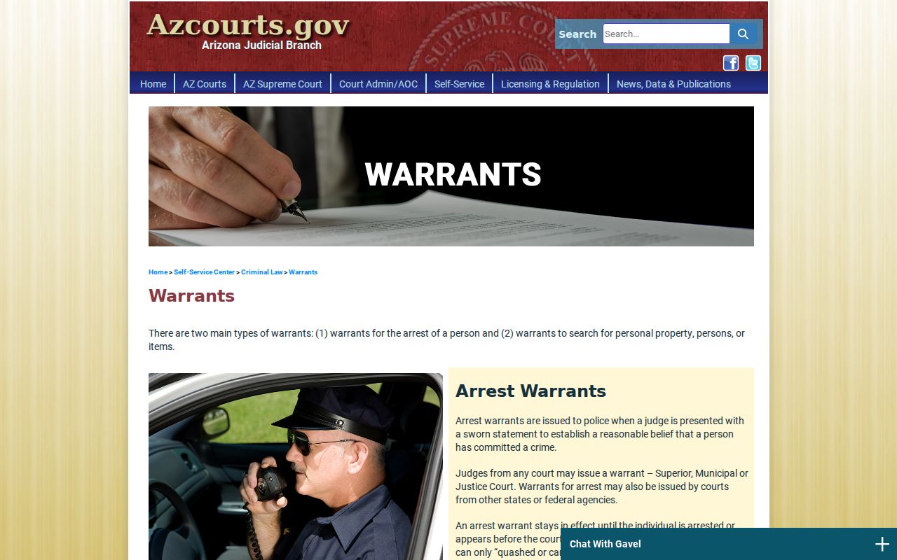Arizona Courts guidance for Yavapai County outstanding warrants