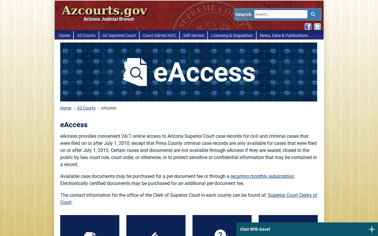 Arizona eAccess documents for Yavapai County outstanding warrant research