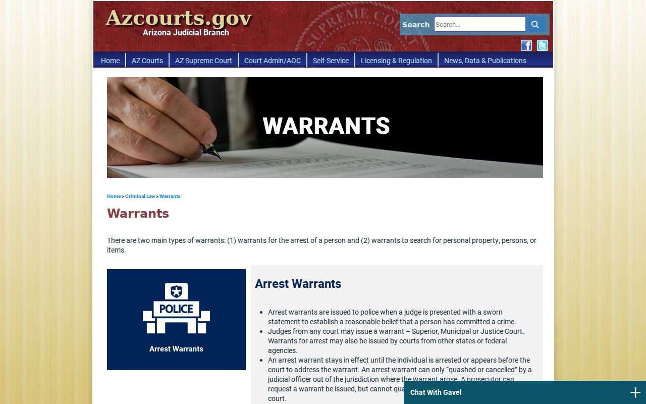 Official arrest and bench warrant guidance for Yavapai County active warrants