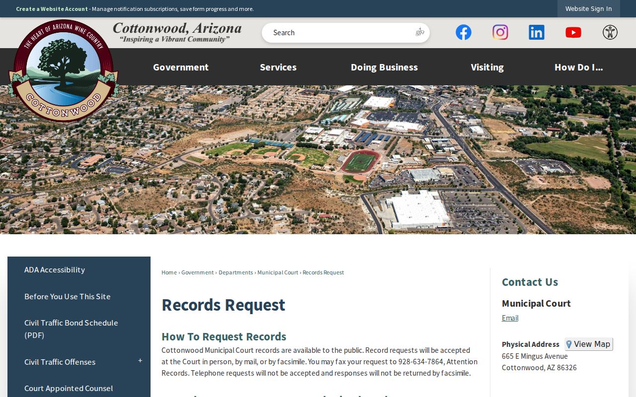Yavapai County traffic warrant Cottonwood records request