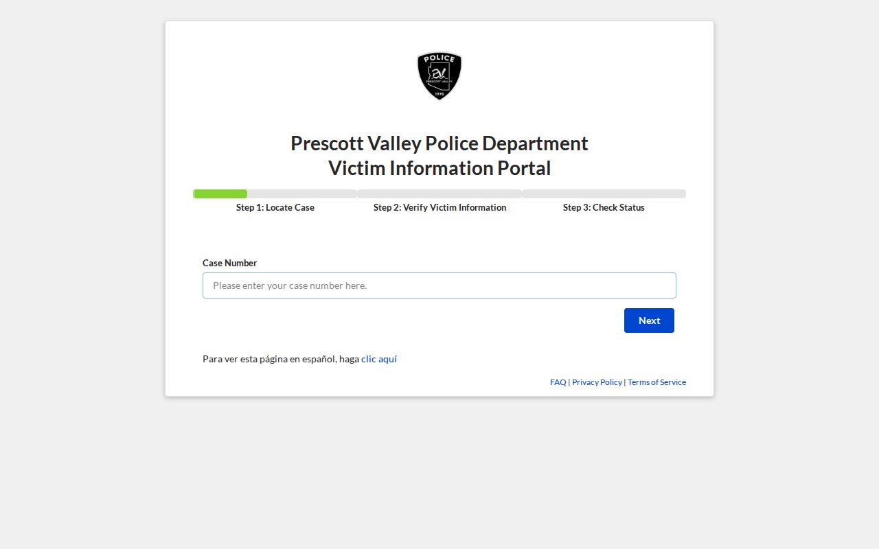 Prescott Valley warrant search case status tool